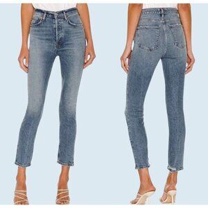 AGOLDE Nico Button Fly Hi Rise Raw Hem Straight Leg Jean Size 28